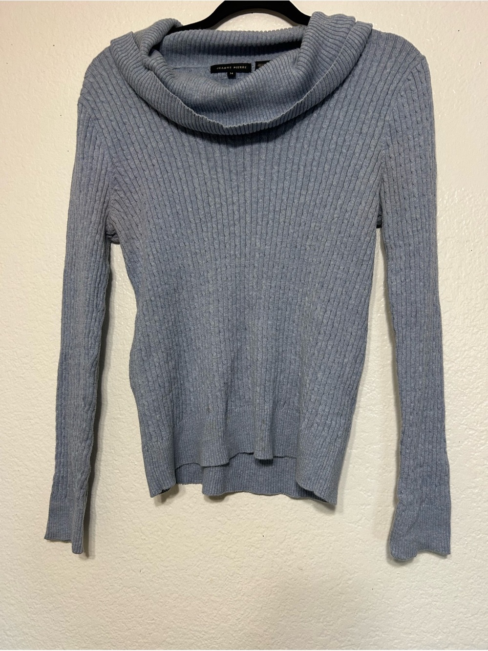 Jeanne Pierre Cowl Neck Cable Knit Sweater Periwinkle Blue 100% Cotton M